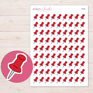 Red Pushpin Planner Stickers | I-9038 — 5 × 7 inch sheet and enlarged sticker detail