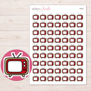 Red Retro Television Planner Stickers | I-9040 — 5 × 7 inch sheet and enlarged sticker detail
