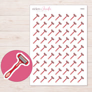 Red Razor Planner Stickers | I-9042 — 5 × 7 inch sheet and enlarged sticker detail