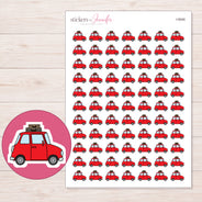 Red Road Trip Car Planner Stickers | I-9046 — 5 × 7 inch sheet and enlarged sticker detail