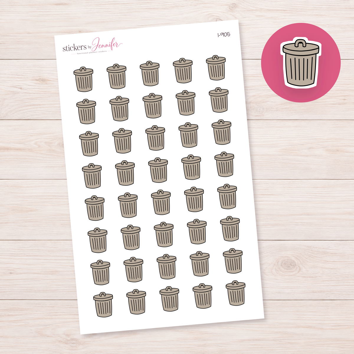 Taupe Lidded Trash Can Planner Stickers | I-905