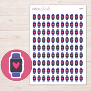 Purple Heart Smartwatch Planner Stickers | I-9057 — 5 × 7 inch sheet and enlarged sticker detail