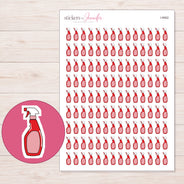 Pink Cleaning Spray Bottle Planner Stickers | I-9062 — 5 × 7 inch sheet and enlarged sticker detail