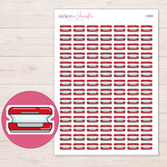 Red Tanning Bed Planner Stickers | I-9068 — 5 × 7 inch sheet and enlarged sticker detail