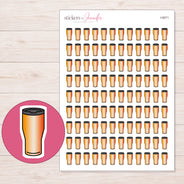 Orange Travel Tumbler Planner Stickers | I-9071 — 5 × 7 inch sheet and enlarged sticker detail