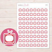 Red Outline Retro Television Planner Stickers | I-9073 — 5 × 7 inch sheet and enlarged sticker detail