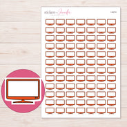 Orange Flat Screen Television Planner Stickers | I-9074 — 5 × 7 inch sheet and enlarged sticker detail