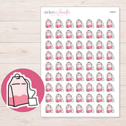 Pink Tea Bag Planner Stickers | I-9076 — 5 × 7 inch sheet and enlarged sticker detail