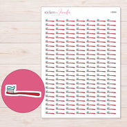 Red Toothbrush Planner Stickers | I-9084 — 5 × 7 inch sheet and enlarged sticker detail