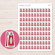 Red Toothpaste and Brush Planner Stickers | I-9085 — 5 × 7 inch sheet and enlarged sticker detail