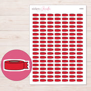 Red Washi Roll with Loose End Planner Stickers | I-9093 — 5 × 7 inch sheet and enlarged sticker detail