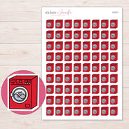 Red Washing Machine Planner Stickers | I-9101 — 5 × 7 inch sheet and enlarged sticker detail