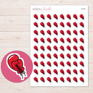Red Boxing Glove Planner Stickers | I-9105 — 5 × 7 inch sheet and enlarged sticker detail
