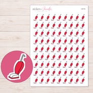 Red Doodle Upright Vacuum Planner Stickers | I-9110 — 5 × 7 inch sheet and enlarged sticker detail