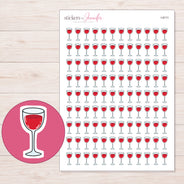 Red Wine Glass Planner Stickers | I-9111 — 5 × 7 inch sheet and enlarged sticker detail