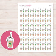 Whipped Smoothie Cup Planner Stickers | I-9115 — 5 × 7 inch sheet and enlarged sticker detail