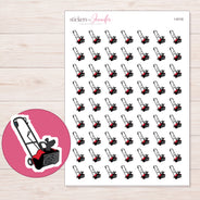 Red and Black Snow Blower Planner Stickers | I-9116 — 5 × 7 inch sheet and enlarged sticker detail