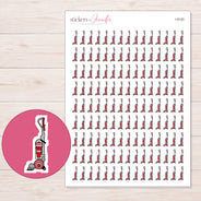 Red Detailed Upright Vacuum Planner Stickers | I-9120 — 5 × 7 inch sheet and enlarged sticker detail
