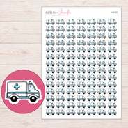 Blue Cross Ambulance Planner Stickers | I-9123 — 5 × 7 inch sheet and enlarged sticker detail