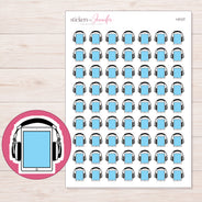Blue Audiobook Tablet Planner Stickers | I-9127 — 5 × 7 inch sheet and enlarged sticker detail