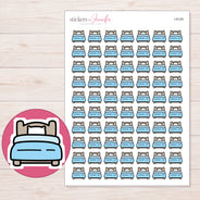 Blue Single Bed Planner Stickers | I-9129 — 5 × 7 inch sheet and enlarged sticker detail