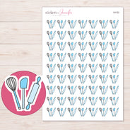 Blue Baking Utensils Planner Stickers | I-9132 — 5 × 7 inch sheet and enlarged sticker detail