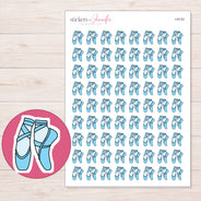 Blue Ballet Slippers Planner Stickers | I-9133 — 5 × 7 inch sheet and enlarged sticker detail