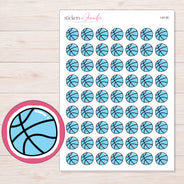 Blue Basketball Planner Stickers | I-9135 — 5 × 7 inch sheet and enlarged sticker detail