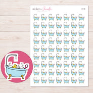 Blue Bubble Bath Planner Stickers | I-9136 — 5 × 7 inch sheet and enlarged sticker detail