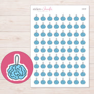Blue Bath Pouf Planner Stickers | I-9137 — 5 × 7 inch sheet and enlarged sticker detail