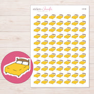 Yellow Blanket Bed Planner Stickers | I-9138 — 5 × 7 inch sheet and enlarged sticker detail