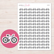 Gray Bicycle Planner Stickers | I-9140 — 5 × 7 inch sheet and enlarged sticker detail