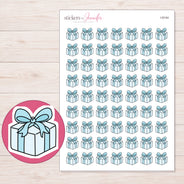 Pale Blue Bow Gift Planner Stickers | I-9144 — 5 × 7 inch sheet and enlarged sticker detail