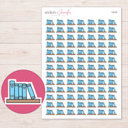Blue Bookshelf Planner Stickers | I-9147 — 5 × 7 inch sheet and enlarged sticker detail