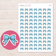Blue Ribbon Bow Planner Stickers | I-9151 — 5 × 7 inch sheet and enlarged sticker detail