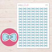 Pale Blue Rounded Bow Planner Stickers | I-9152 — 5 × 7 inch sheet and enlarged sticker detail