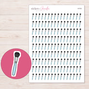 Pale Blue Makeup Brush Planner Stickers | I-9154 — 5 × 7 inch sheet and enlarged sticker detail