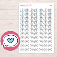 Blue Heart Speech Bubble Planner Stickers | I-9155 — 5 × 7 inch sheet and enlarged sticker detail