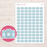 Pale Blue Camera Planner Stickers | I-9161 — 5 × 7 inch sheet and enlarged sticker detail