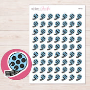 Blue Film Reel Planner Stickers | I-9162 — 5 × 7 inch sheet and enlarged sticker detail