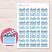 Blue Clapperboard Planner Stickers | I-9170 — 5 × 7 inch sheet and enlarged sticker detail