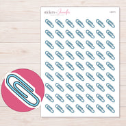 Blue Paper Clip Planner Stickers | I-9171 — 5 × 7 inch sheet and enlarged sticker detail