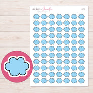 Blue Puffy Cloud Planner Stickers | I-9174 — 5 × 7 inch sheet and enlarged sticker detail