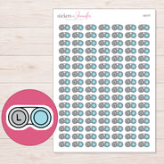 Blue Contact Lens Case Planner Stickers | I-9177 — 5 × 7 inch sheet and enlarged sticker detail