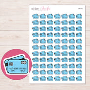 Blue Credit Cards Planner Stickers | I-9178 — 5 × 7 inch sheet and enlarged sticker detail