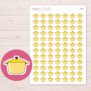 Yellow Lidded Cooking Pot Planner Stickers | I-9183 — 5 × 7 inch sheet and enlarged sticker detail