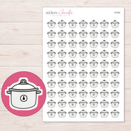 White Slow Cooker Planner Stickers | I-9184 — 5 × 7 inch sheet and enlarged sticker detail