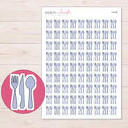 Lavender Cutlery Set Planner Stickers | I-9186 — 5 × 7 inch sheet and enlarged sticker detail
