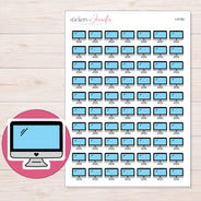 Blue Screen Desktop Computer Planner Stickers | I-9190 — 5 × 7 inch sheet and enlarged sticker detail