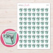 Mint Dishwasher Planner Stickers | I-9194 — 5 × 7 inch sheet and enlarged sticker detail